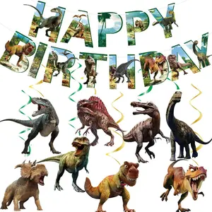 29pcs Dinosaur Birthday Party Decoration Set, Dinosaur Banner, Dinosaur Hanging Decorations, Party Supplies Supplement
