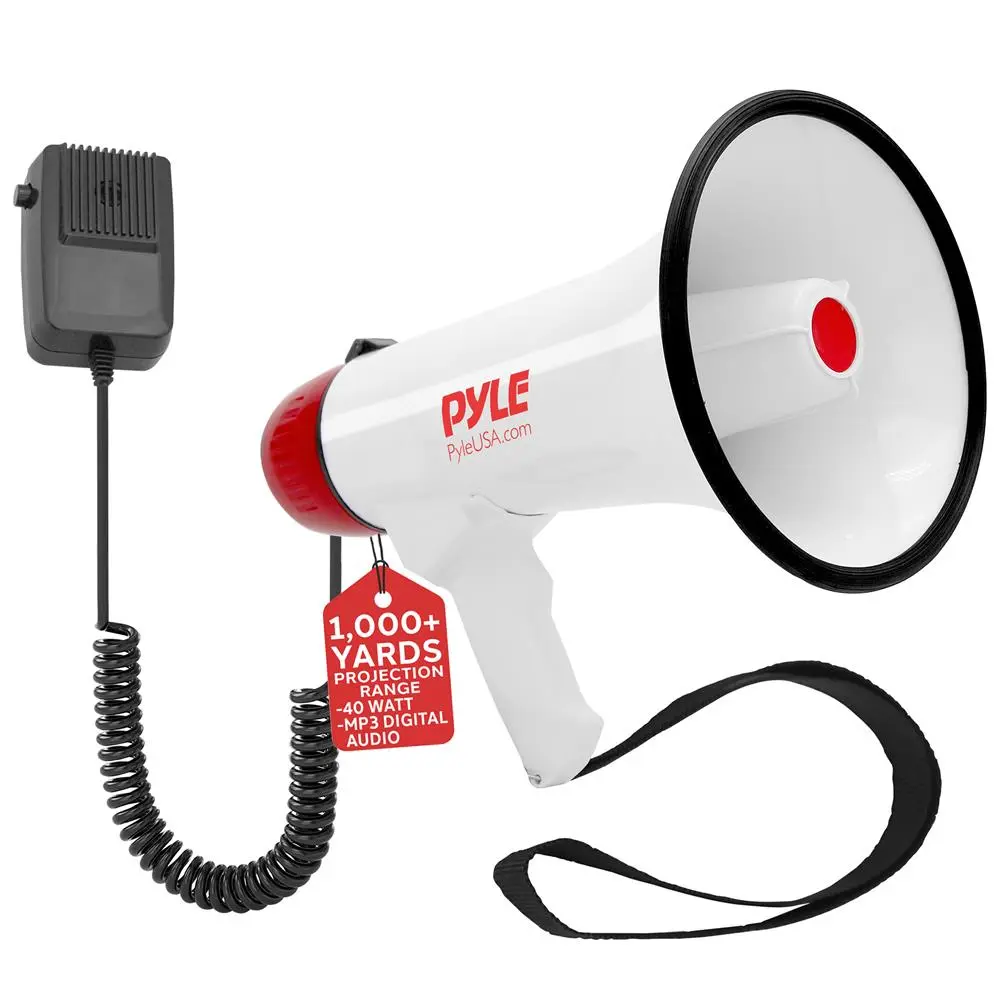 40W Megaphone Speaker - White | 1000 Yards Range Loudspeaker with Siren Mode, Adjustable Volume Control & Recorder - Portable Handheld Speaker with Microphone for Coach, Emergency Announcement, Commercial & Outdoor Use
