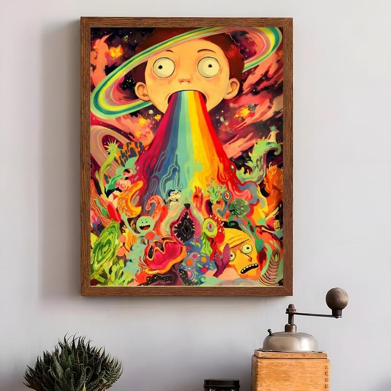 PIKPAKA Vintage Cartoon R-Rick-And-M-Morty Painting Calligraphy Waterproof & Scratch-Resistant Canvas Art - Premium Oil Painting Style Wall Decor For Living Room, Bedroom, Kitchen & Café, Perfect Holiday & Party Gift