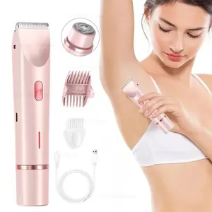 Women's Electric Razor Dual Head Reusable Female Trimmer Body Hair Remover Bikini Clipper, New Model Zb-0236L Lithium Ion Batteries Included