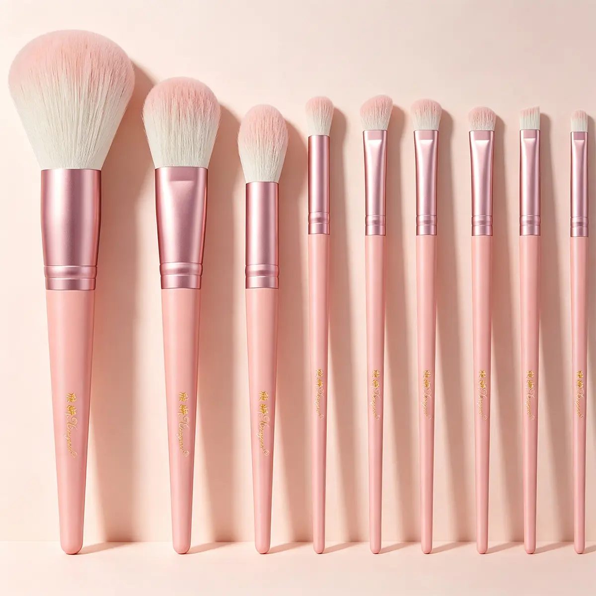 9Pcs Matte Pink Handle Rose-Gold Ferrule Makeup Brush Set - Soft Gradient Synthetic Brushes for Foundation, Blush, Contour, Eyeshadow, Concealer - Portable Tools for Beginner Makeup Users