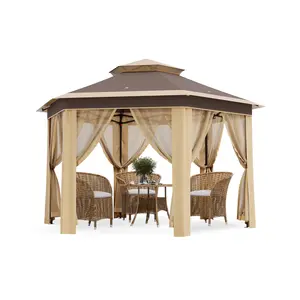 Hexagonal Pop-Up Gazebo 13x13 FT – Double Vented Roof, Mosquito Netting, Adjustable Heights, Easy Setup Outdoor Canopy, Portable Heavy Duty Shelter for Patio, Backyard, Garden, Lawn
