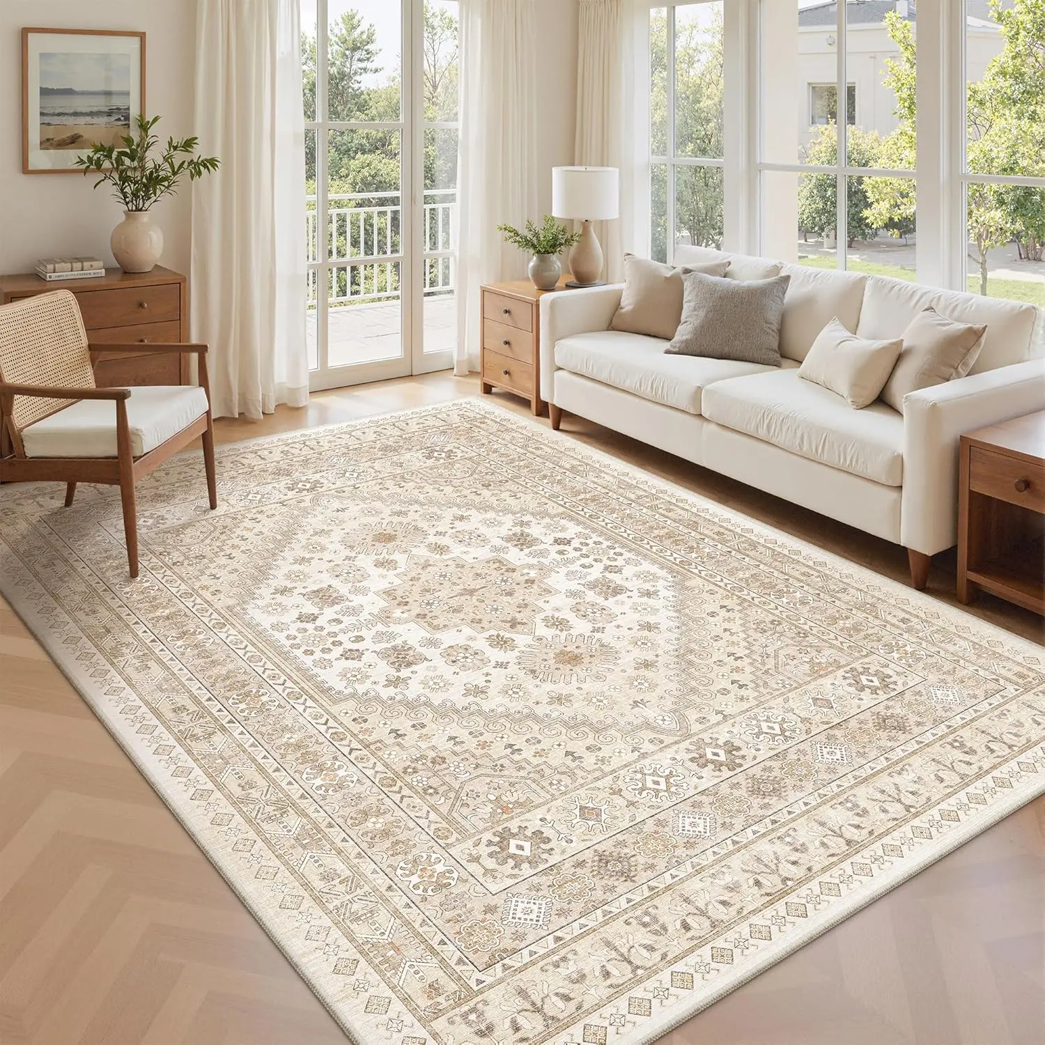 ComiComi Classic Style Waterproof Area Rugs - Ultra-Thin Washable Rug, Stain Resistant Anti Slip Backing Rugs for Living Room,Bedroom, Vintage Home Decor Area Rug