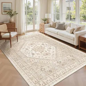 ComiComi Classic Style Waterproof Area Rugs - Ultra-Thin Washable Rug, Stain Resistant Anti Slip Backing Rugs for Living Room,Bedroom, Vintage Home Decor Area Rug