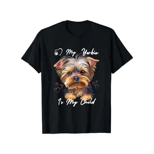 Men's Yorkshire Terrier Lover Cotton T-Shirt, Crew Neck Short Sleeve with Funny Dog Print, Breathable & Soft for Summer, Washable Casual Tee for Sports & Outdoor All-Season Wear