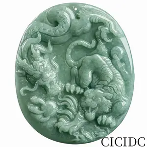Dragon Tiger Natural Jade Necklace for Men Women,  Fashion Jewelry Accessories Necklace for Gifts