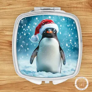 Christmas Penguin Compact Mirror - Whimsical Cozy Gift