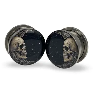 Skull Face Moon Style 2 Picture Plugs gauges pair body jewelry