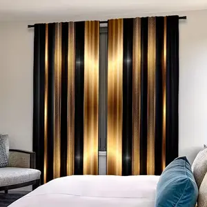 Elegant Gold Curtains Set, Semi-Transparent Window Drapes with Golden Accents, Modern Decor Home Decoration Curtain for Living Room Bedroom Kitchen Office
