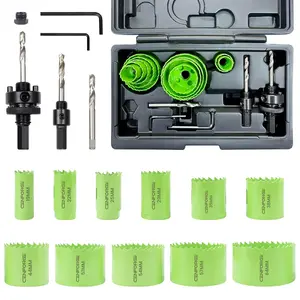 Bi-Metal Hole Saw Kit, HoleSaw Set with 3/4" to 2-1/2" (19-64mm) Saw Blades, Mandrels, Hex Key, Drill Bit, Hole Saw for Wood, Metal, Drywall, PVC