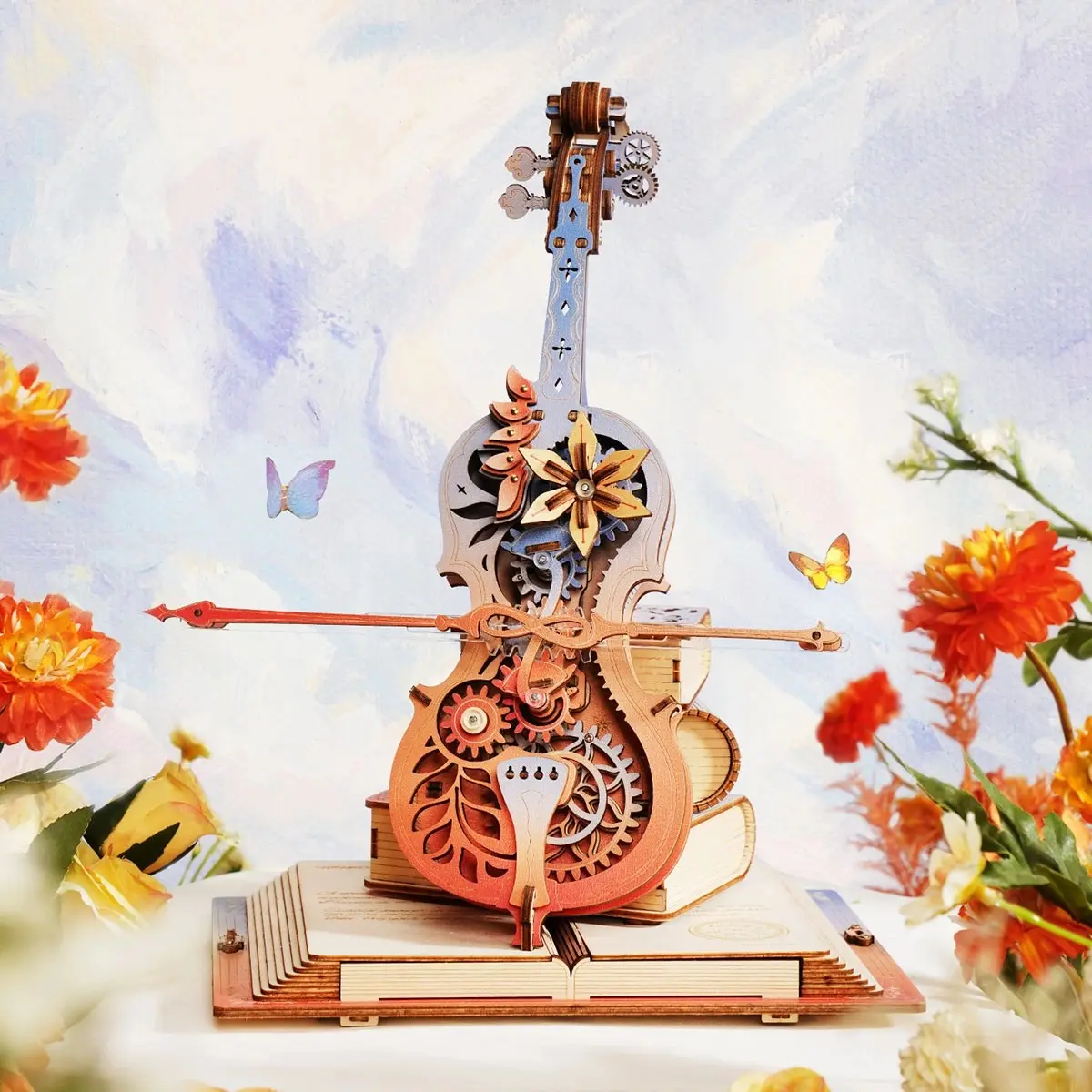 ROKR Magic Cello Mechanical Music Box 3D Wooden Puzzle AMK63 - Self-Assembly Wooden Handmade, Screen-Free, Playful, Multi-Piece Toy 3D Puzzle for Kids Adults, Wooden Handmade Puzzle, Screen-Free 3-D Puzzles
