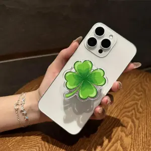 Lucky Four Leaf Clover MagSafe Phone Grip – Green Shamrock Magnetic Pop Socket & Kickstand – St Patrick’s Day Gift