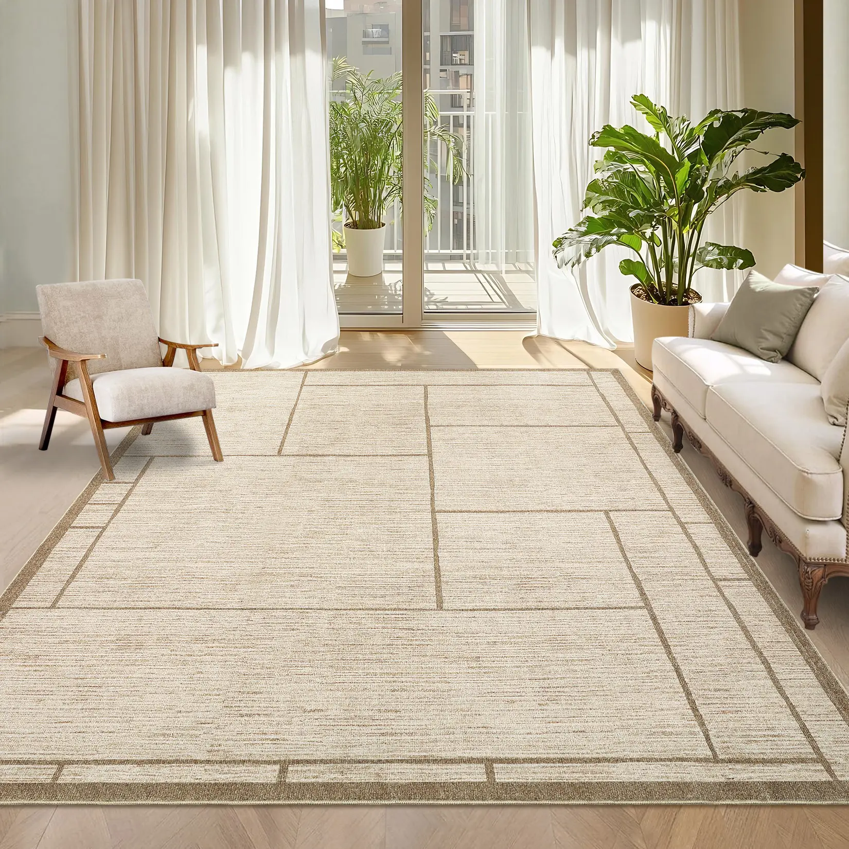 Washable Modern Style Geometric Patchwork Printed Rug, Soft, Non-Slip, Large Size, No Shedding, Interior Decor Rug Suitable for Bedrooms, Dining Rooms, Offices, Entryways, Laundry Rooms, Game Rooms, Apartments