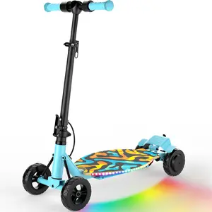 4-Wheel Electric Scooter for Kids w/250W Brushless Motor, Up to 10 MPH & 8.5 Miles, Rainbow Lights, LED Display, 5 Speed & Adjustable Balance, Foldable Kids Electric Scooter, UL-2272 Certified