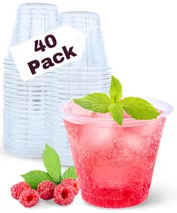40 Pack 9 oz Clear Plastic Cups Sturdy Recyclable Disposable Punch Cups for Weddings Parties Cocktails Cold Drinks BPA Free PET Material