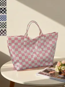 Women's Checkered Large Capacity Lightweight Tote Bag, Casual Style Shoulder & Crossbody Design, Perfect for School, Work, Office, Travel, Beach Use
