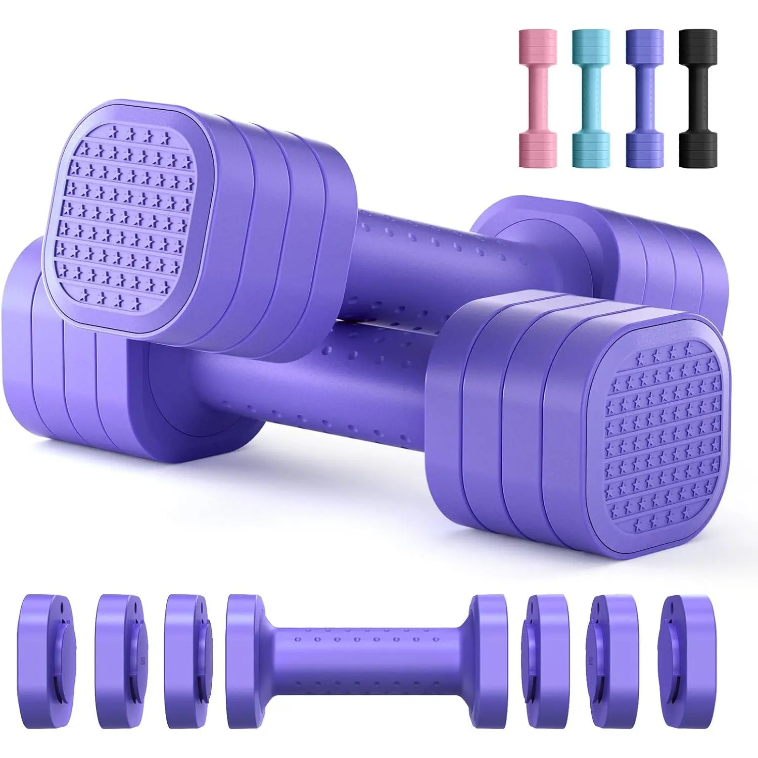 Adjustable Dumbbell Set, 4 in 1 Free Weight Dumbbell Set for Women, Hand Weight for Women at Home, Each 2lb 3lb 4lb 5lb with TPU Soft Rubber Handle for Home Gym Aquatic Fitness Equipment,Purple