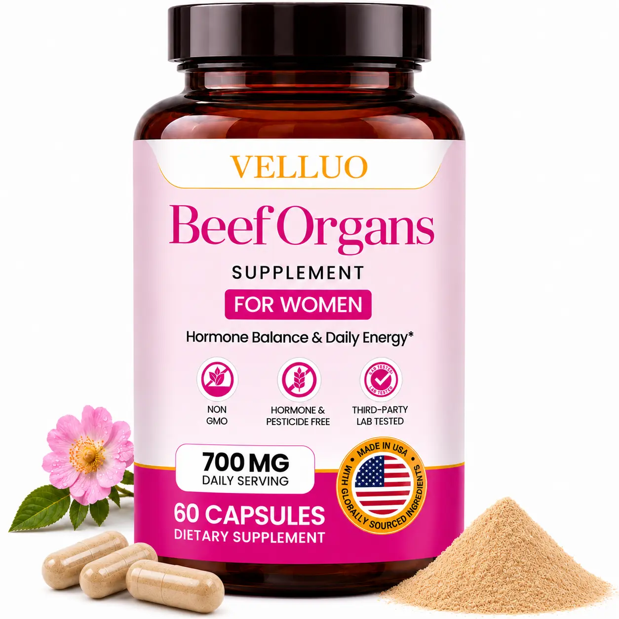 Beef Organ Supplement for Women – Supports Hormonal Balance, Cycle Wellness & Energy – 100% Grass-Fed Organ Complex with Liver, Kidney, Heart, Uterus & Ovary | B12 Iron CoQ10 Vitamin A Zinc | USA-Made & 3rd Party Tested | NON-GMO| 60 Capsules