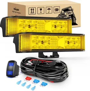 Nilight Side Shooter Amber LED Light Bar/Pods 2PCS 6.5 Inch 60W Flood Spot Beam Combo Fog/Driving Light w/ 16AWG 5Pin Rocker Switch Wiring Harness Kit for Truck ATV UTV Boat ledlight