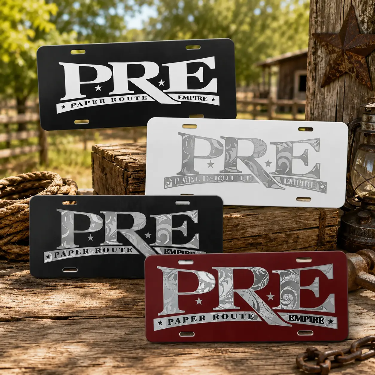 PRE Paper Route Empire License Plate, Hip Hop Car Tag, Black White Red Auto Decor, Rap Music Fan Gift