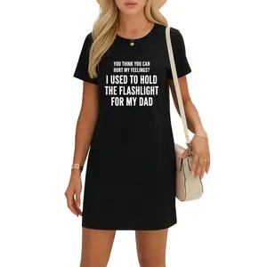 Viral Childhood Trauma T-Shirt Dress – Humorous Dad Flashlight Back Design for a Bold Statement