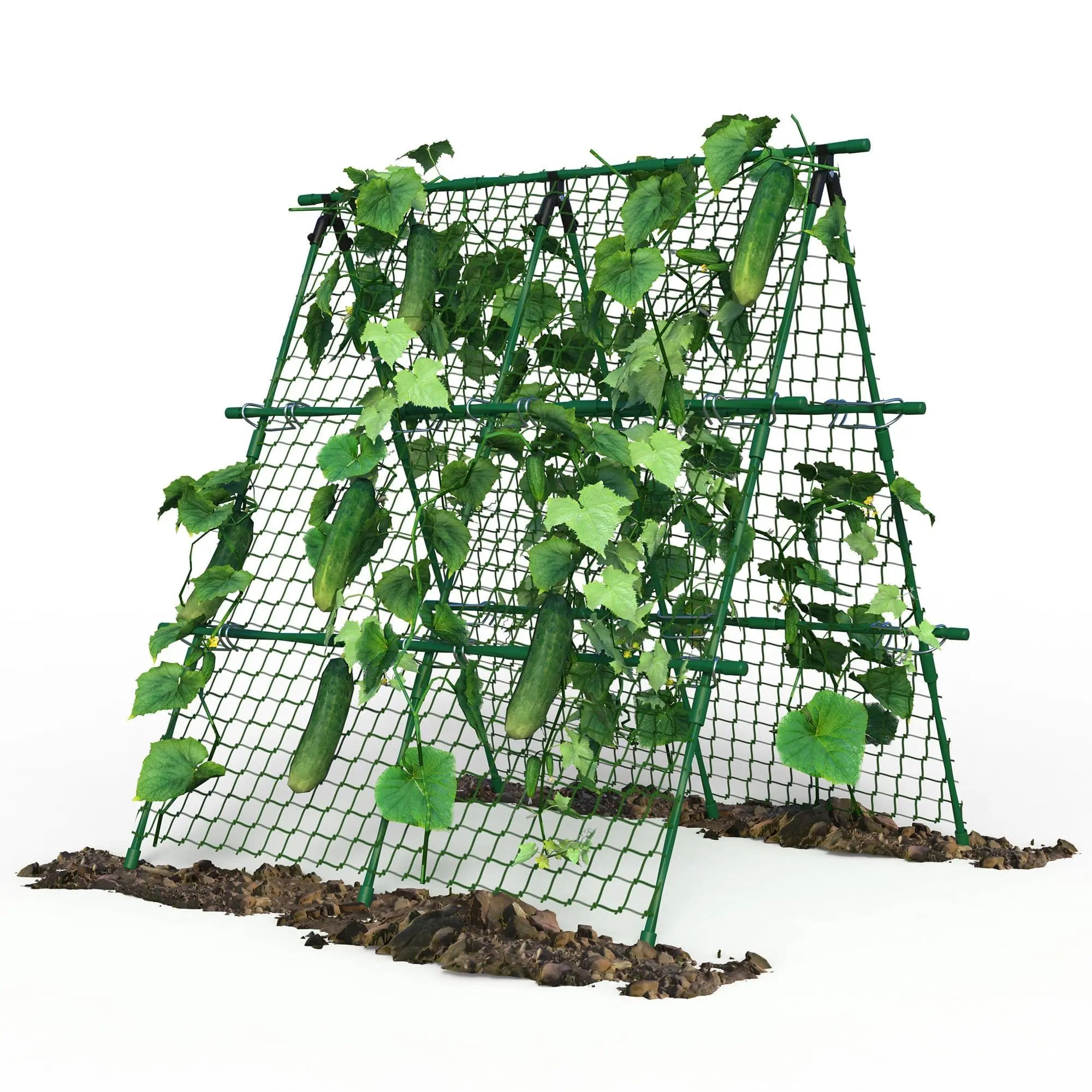 GARVEE Cucumber Trellis, 4ft x 4ft Green Metal A-Frame Garden Trellis for Climbing Plants – Support for Cucumbers, Tomatoes, Peas, Beans, and Vines, Includes Netting, Fits Raised Beds