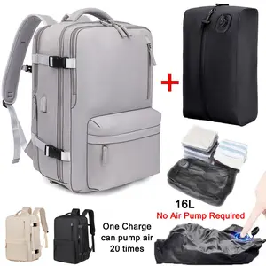 Dadamayar Large Capacity Travel Laptop Backpack Bundle - Carry On, 3-in-1 Foldable, Compact Multi-Compartment, Cushioned, Large Versatile Backpack with 16L Electric Vacuum Compression Bag, Charging Cable for Business, School Trips, Carry On Backpacks, 3-I
