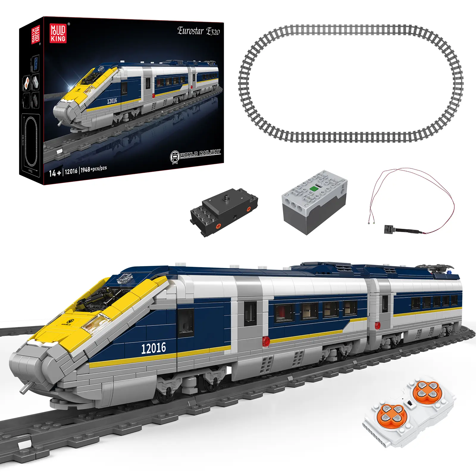 Mould King 12016 Eurostar Rail Car Train Track LED Set Building Block Remote Control Toy for Adults & Kids Gift 1948 Pieces summerwins