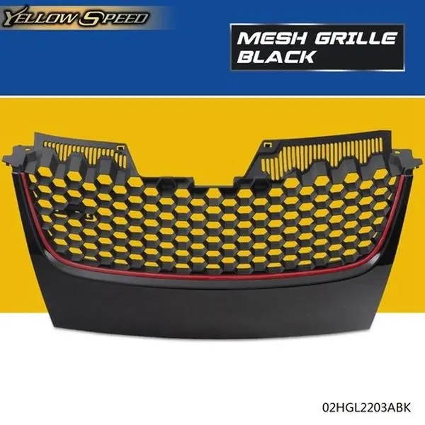 ALLGOOD Fit For 2006-2009 VW MK5 JETTA GLI / GTI Badgeless Mesh Grille Black W/ Red Line