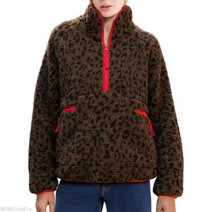 Fuzzy Half Zip Fleece Jacket Women Long Sleeve Sherpa Pullover Sweatshirt Casual Warm Winter Chunky Teddy OuterwearAB10TitanFix