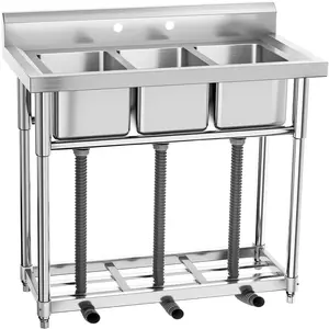 YITAHOME Freestanding Commercial Restaurant Kitchen Sink NSF Stainless Steel 3 Compartment Bowl Outdoor Sink with Storage Shelve for Restaurant, Garage (39"x 18"x 37") Commercial Stainless Steel Double Faucet Sink Stainless Steel Undermount Kitchen Sink