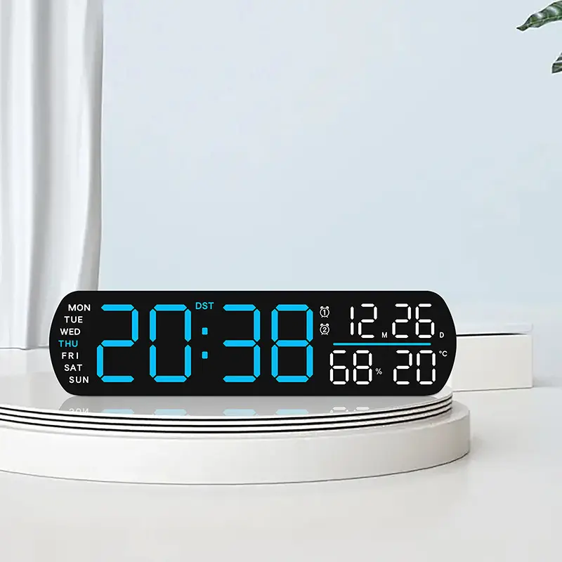 All-In-One Smart Electronic Multifunctional Alarm Clock with Time Date Day Temperature Humidity Display, Auto Light Alarm, Two Groups, Plug-In and Battery Powered, Battery Operated Digital Clock, Digital Alarm Clocks