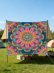 Bohemian Mandala Outdoor Sunshelter, Sun-Protective Garden Canopy, Beach Sunshade Curtain, Easy Installation, 5-8 People Capacity, Camping Sun Shelter