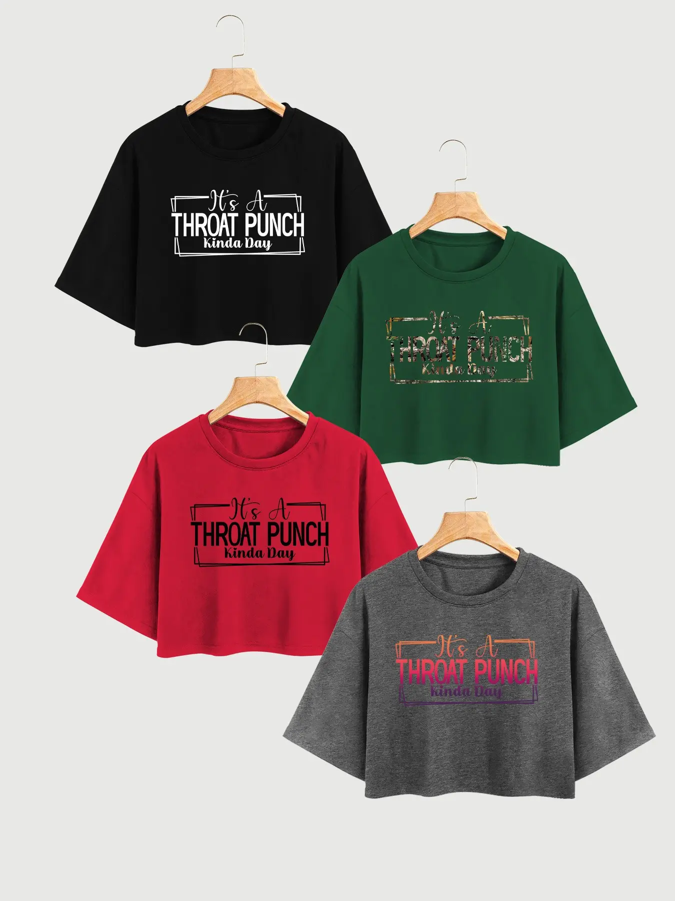 2026 Summer New Women s Crop Top It s A Throat Punch Kinda Day Print Short Sleeve Tee Casual Loose Fit Streetwear Trendy Graphic T Shirt for Teen Girls Y2K Aesthetic Daily Outfit Soft Comfy Cute Funny Statement Top TikTok Viral Fashion Multicolor