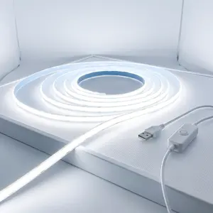 16.5FT 5M COB LED Strip Light Pure White Ultra Bright Dotless USB Powered with Switch for Under Cabinet Kitchen Closet Decor