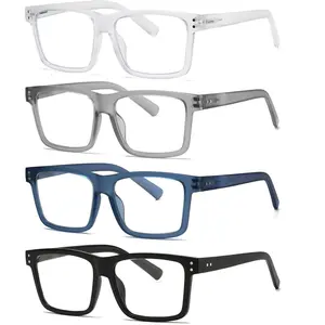 Reading Glasses for Men - 4 pack Classic Square TR Frame Readers with Spring Hinge