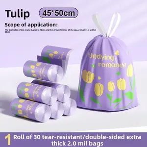 Decorative Printed Drawstring Trash Bags - Extra Heavy Duty Large Garbage Sacks with Floral/Geometric Patterns, Ultra-Thick Leak-Proof Liners for Kitchen & Living Room