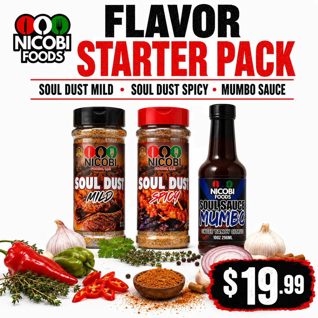 Nicobi Foods Flavor Starter Pack — Mild, Spicy & Mumbo
