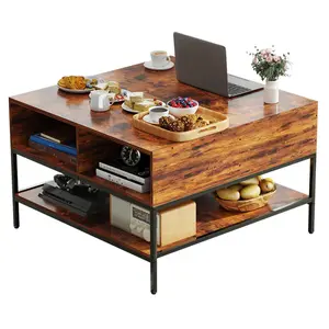 31.5" Flip Top Coffee Table with Storage, Square Coffee Tables for Living Room, Modern Farmhouse Heavy Duty Coffee Table with Large Hidden Compartment and Storage Shelves,Assembly Required