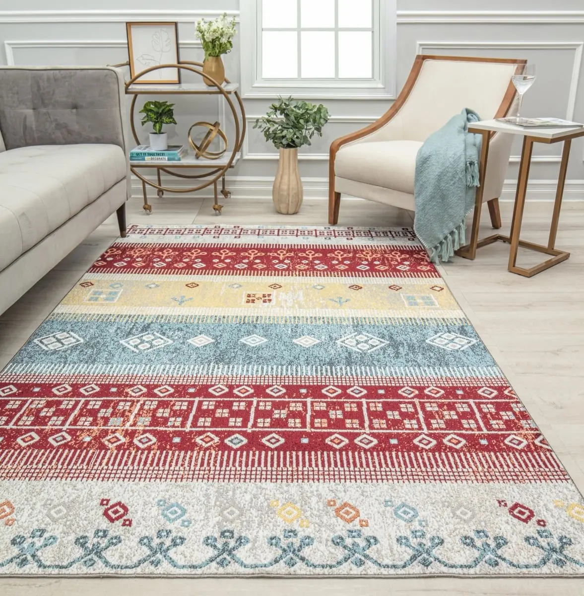 Rugs America RA31666 Jaelyn JD40A Cape Patchwork Tribal Boho Rug, 2ft.6in.x8ft. Multicolor Red Geometric Area Rug, Vibrant, Distressed Finish, Durable, Ideal for Minimalistic Space Anchoring, Multicolor Rug