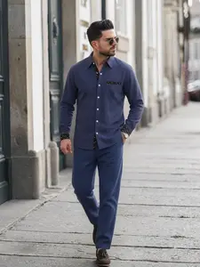 Men's Linen Shirt and Pants Set, Casual Long Sleeve Button-Up Shirt with Wide Leg Pants, Ideal for Daily Wear and Travel