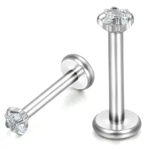 OIDEA 16G Stainless Steel Labret Stud - Square Cubic Zirconia, Internal Thread Minimalist Body Jewelry with 6mm/8mm/10mm Options for Lip Ring, Nose Piercing