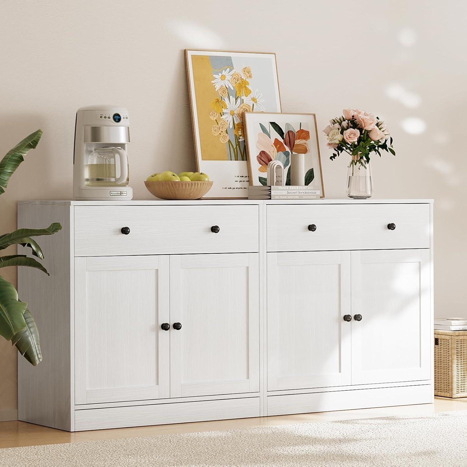 4-Piece Large TV Stand with Bookshelves for TVs up to 75", TV Entertainment Center Media Center with Tempered Glass Doors and Sh