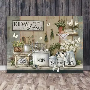 1 Piece Wooden Frame Canvas Painting Country Kitchen Picture Canvas Poster Floral Print Painting, Vintage Letters Print, Wall Art Home Decoration Inspirational Quote Canvas Wall Art Decoration Framed Ready to Hang Holiday Gift for Her or Him