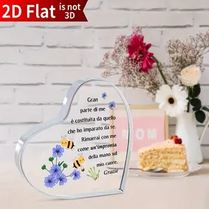 Italian 2D Acrylic Heart Sign with Bilingual Thank You Message, Teacher Gift, Floral Bee Design, Perfect for Christmas, Retirement, Birthday