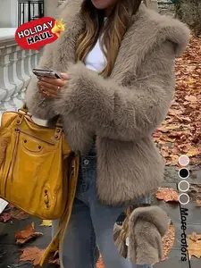 Women Casual Fur Hooded Jacket Short Fall Winter Coat Medium Weight Luxe Feel Fitted 2026