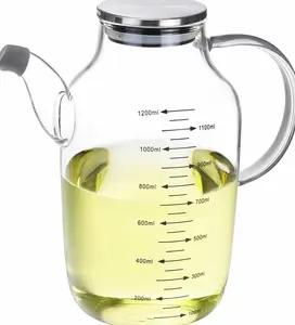 1200ML/40Oz Large Glass Cooking Oil Bottle with Stainless Steel Lid, Oil & Vinegar Dispenser Bottle for Olive Oil, Vinegar, Soy Sauce, Kitchen No Drip Liquid Container