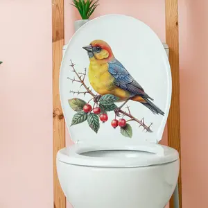 A 30*30cm simulated tree branch with red fruits and colorful birds spring toilet sticker, bathroom and restroom decorative background wall sticker M10290