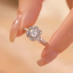 Romantic Rose Flower Ring for Women Zircon  Jewelry for Proposal or Anniversary