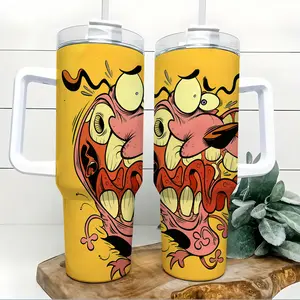 40oz tumbler, tumbler with handle, tumbler with straw, insulated tumbler, stainless steel tumbler, Courage tumbler, cartoon dog tumbler, funny cartoon cup, hot and cold tumbler, car cup holder tumbler, coffee water cup, travel mug,